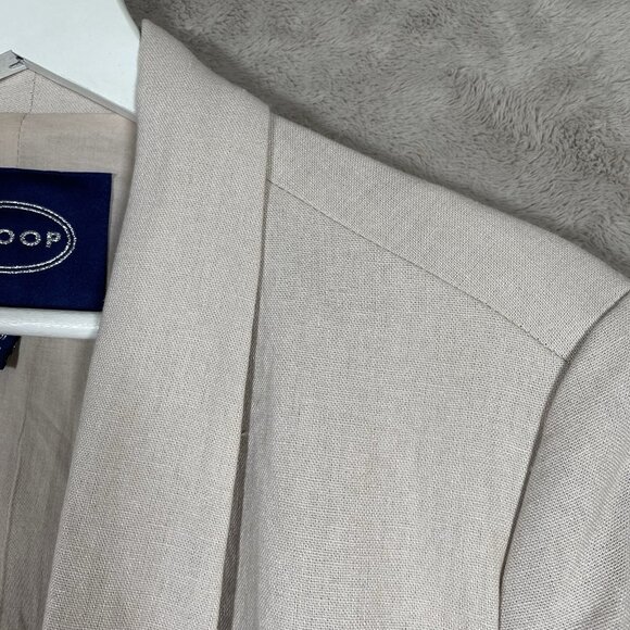 Scoop Linen Blend Scrunch Sleeve Blazer M Beige Jacket Shawl Collar Washable - Picture 3 of 13